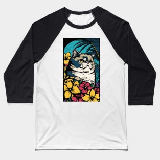 Exotic Shorthair Cat Vibrant Tropical Flower Tall Retro Vintage Digital Pop Art Portrait Baseball T-Shirt